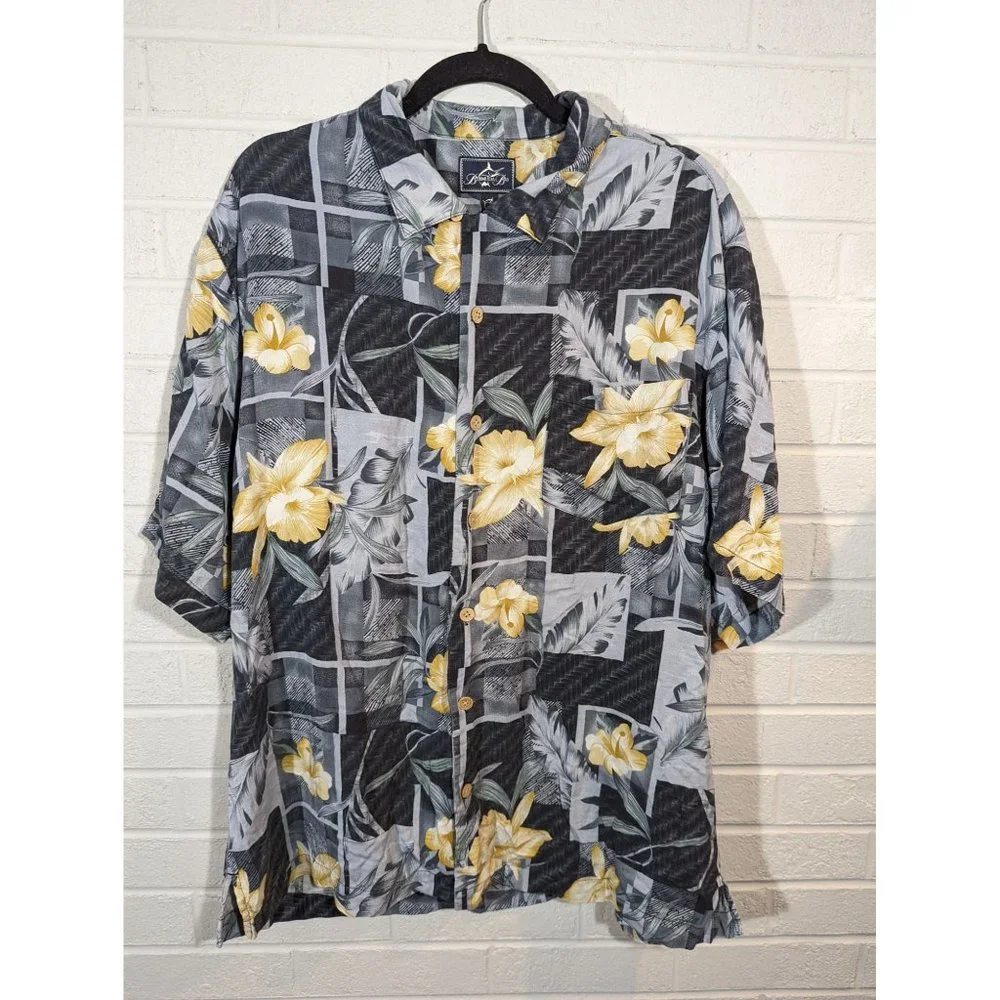 Bermuda Bay 100% Silk Button Down Floral Shirt Men's Size XL